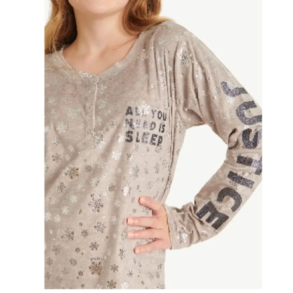 Justice Girls Long Sleeve Henley Pajama Sleep Lounge Shirt Gown Size S 7/8